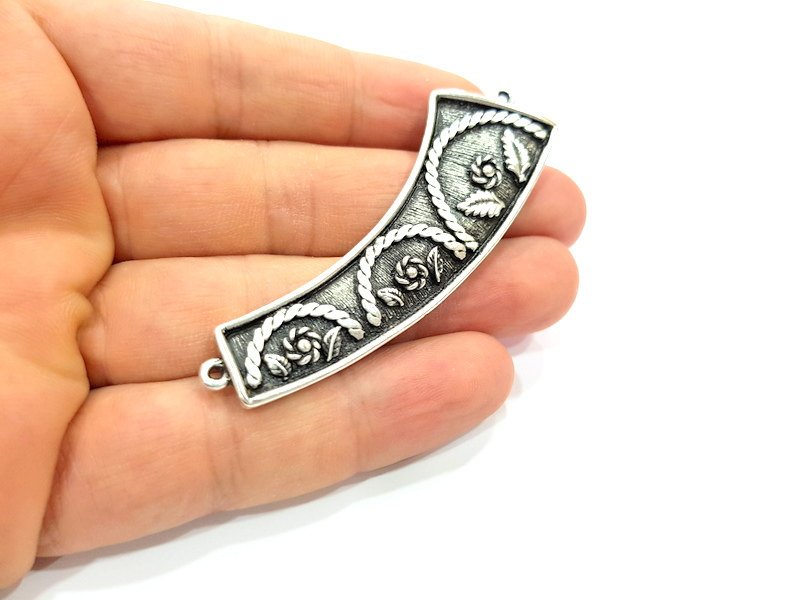 Silver Pendant Oxidized Silver Tribal Pendants Antique Silver Plated Pendants (67x20mm) G6832