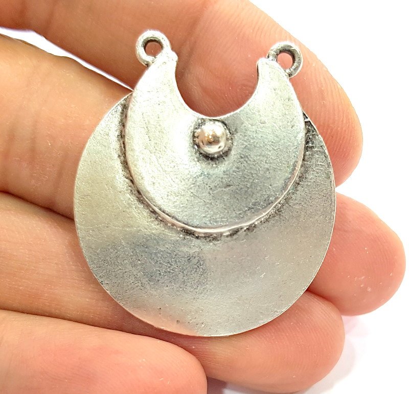 2 Silver Pendant Oxidized Silver Tribal Pendants Antique Silver Plated Pendants (38x34mm)  G6541