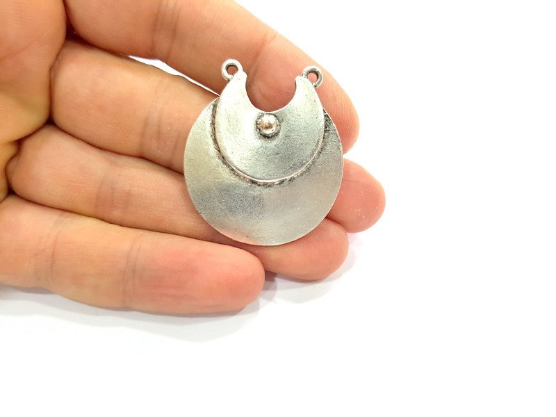 2 Silver Pendant Oxidized Silver Tribal Pendants Antique Silver Plated Pendants (38x34mm)  G6541