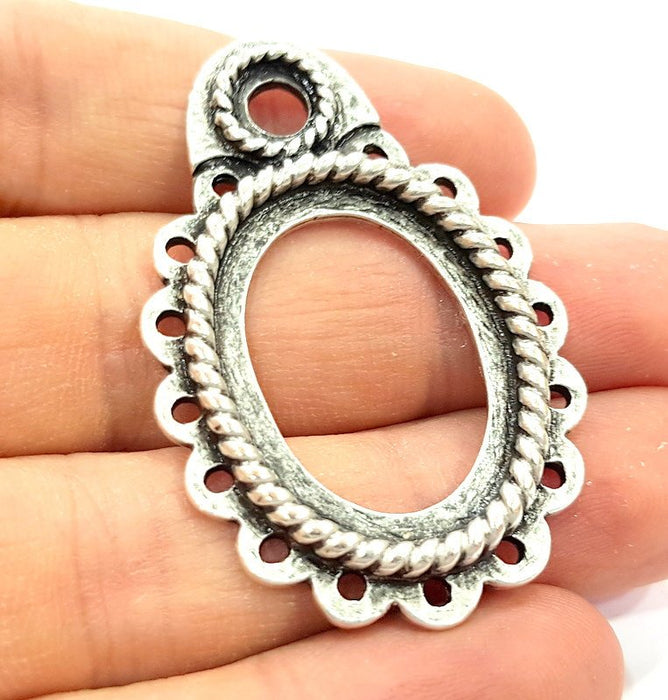 2 Silver Pendant Blank Oxidized Silver Tribal Pendants Antique Silver Plated Pendants (51x34mm)  G6542