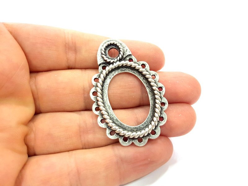 2 Silver Pendant Blank Oxidized Silver Tribal Pendants Antique Silver Plated Pendants (51x34mm)  G6542