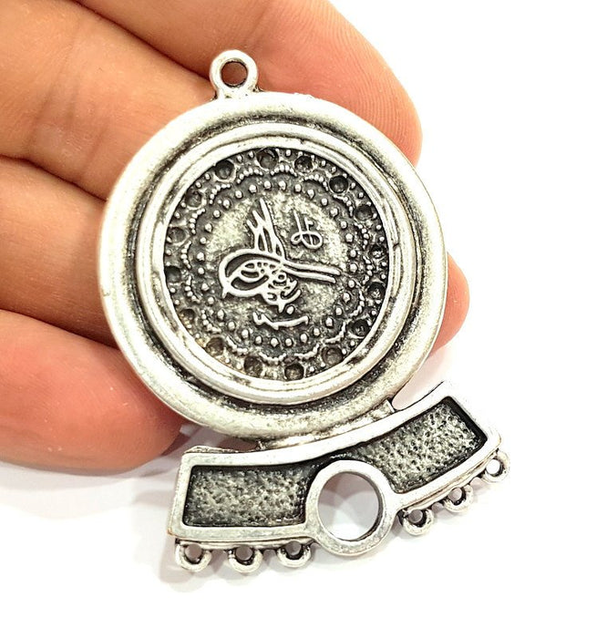 Silver Pendant Oxidized Silver Ottoman Pendants Antique Silver Plated Pendants (59x41mm)  G6544