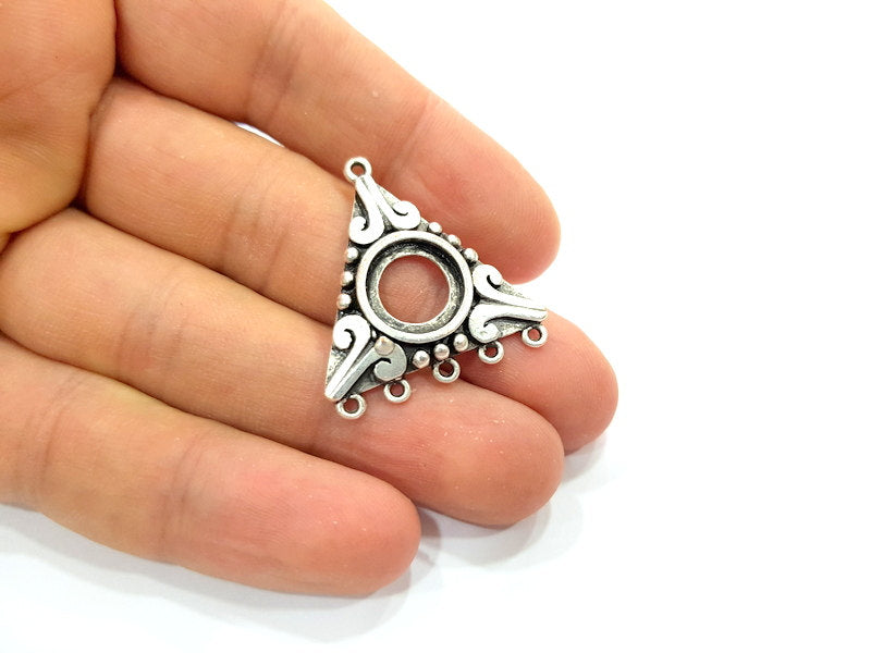 4 Silver Pendant Blank Oxidized Silver Tribal Pendants Antique Silver Plated Pendants (30mm)  G8216