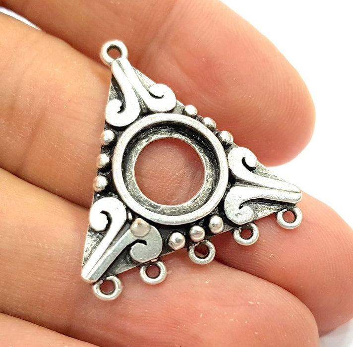 4 Silver Pendant Blank Oxidized Silver Tribal Pendants Antique Silver Plated Pendants (30mm)  G8216