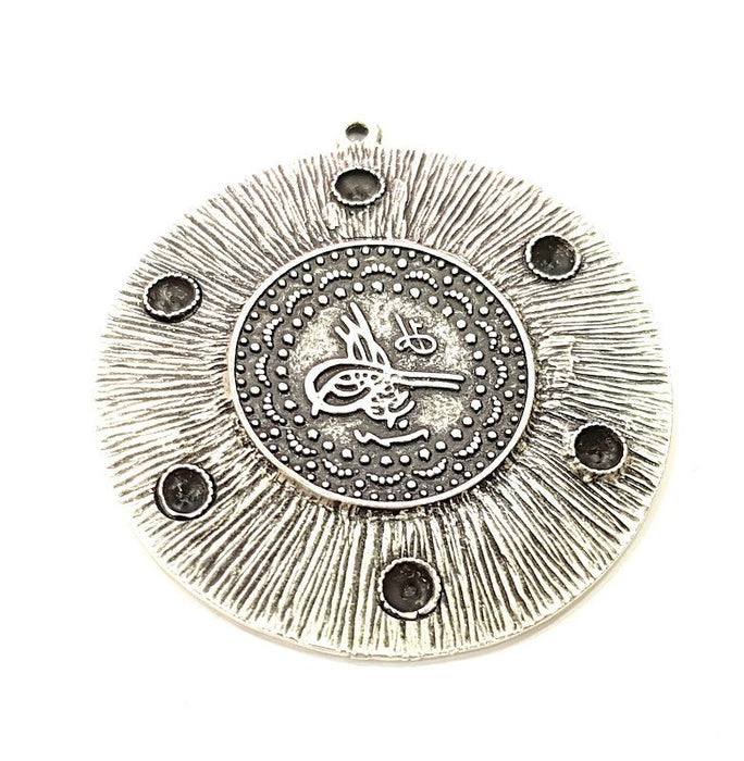 Silver Pendant Oxidized Silver Ottoman Pendants Antique Silver Plated Pendants (54mm)  G6553