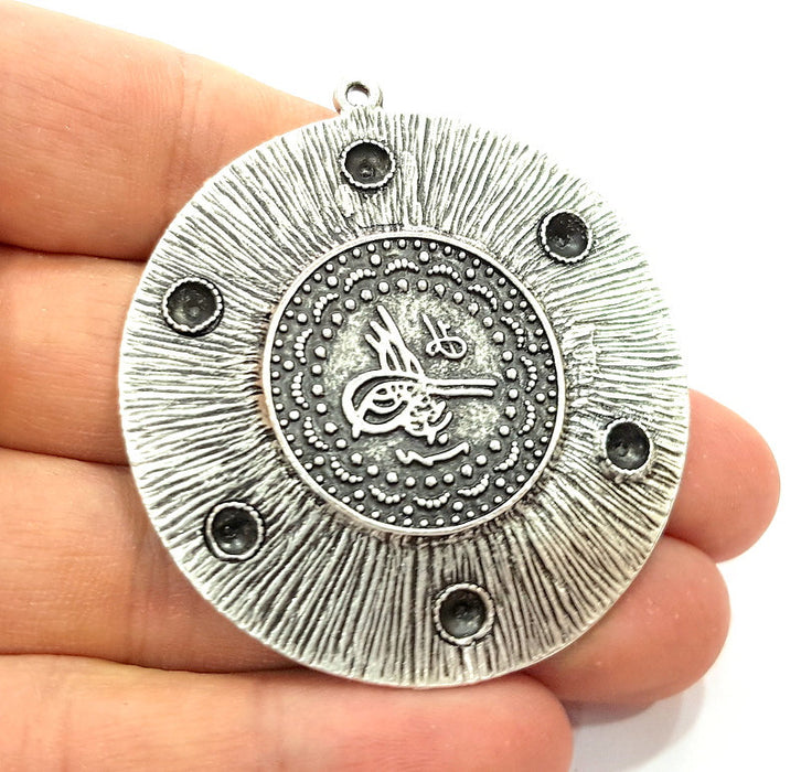 Silver Pendant Oxidized Silver Ottoman Pendants Antique Silver Plated Pendants (54mm)  G6553