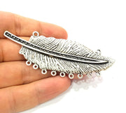 Silver Pendant Oxidized Silver Leaf Pendants Antique Silver Plated Pendants (93x28mm)  G6554