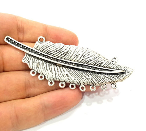 Silver Pendant Oxidized Silver Leaf Pendants Antique Silver Plated Pendants (93x28mm)  G6554