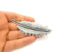 Silver Pendant Oxidized Silver Leaf Pendants Antique Silver Plated Pendants (93x28mm)  G6554