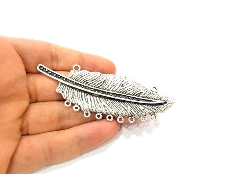 Silver Pendant Oxidized Silver Leaf Pendants Antique Silver Plated Pendants (93x28mm)  G6554