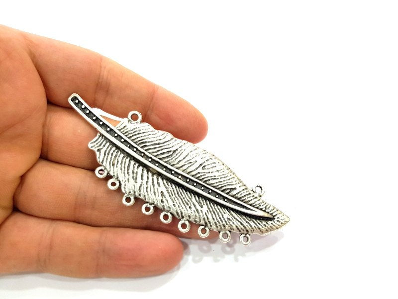 Silver Pendant Oxidized Silver Leaf Pendants Antique Silver Plated Pendants (93x28mm)  G6554