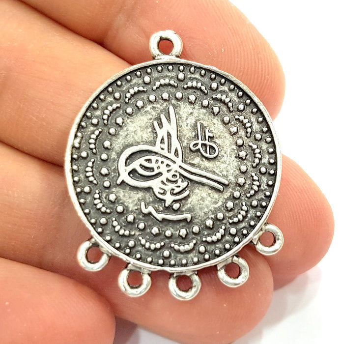 2 Silver Pendant Oxidized Silver Ottoman Pendants Antique Silver Plated Pendants (27mm)  G6558