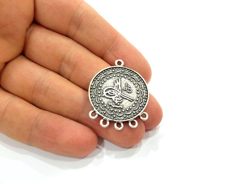 2 Silver Pendant Oxidized Silver Ottoman Pendants Antique Silver Plated Pendants (27mm)  G6558