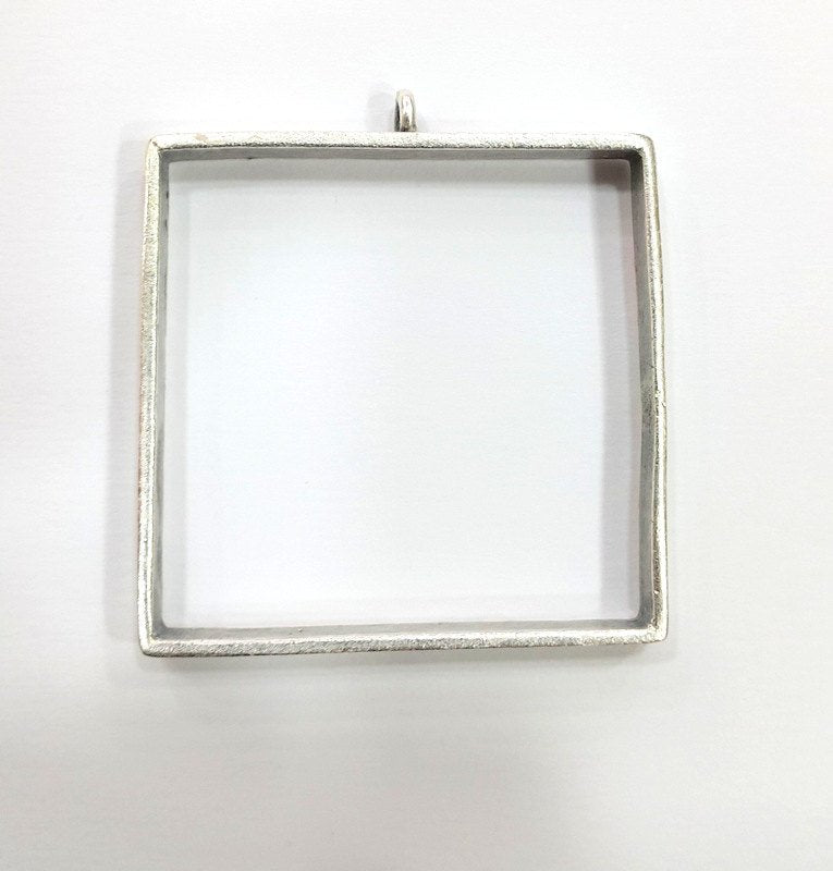 Silver Pendant Bezel Base Setting Necklace Blank Mountings Antique Silver Plated Brass (40 mm blank) G16440