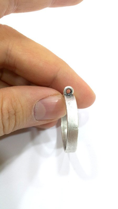 Silver Pendant Bezel Base Setting Necklace Blank Mountings Antique Silver Plated Brass (25 mm blank) G6565
