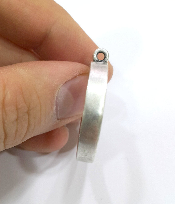 Silver Pendant Bezel Base Setting Necklace Blank Mountings Antique Silver Plated Brass (25 mm blank) G6565