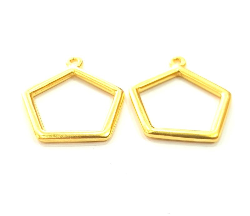 2 Gold Plated Pentagon Charm Pendants (25mm)  G6224