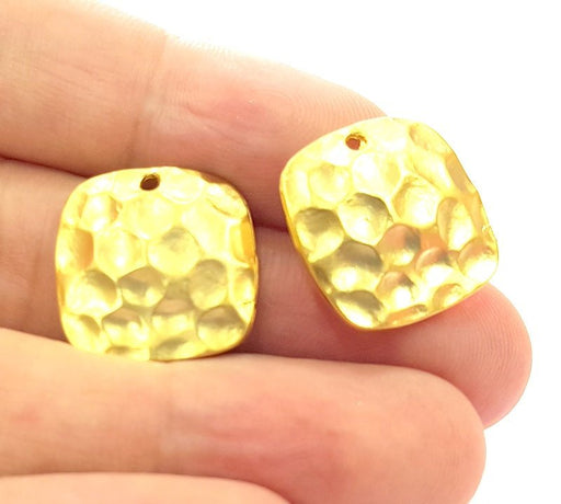 2 Pcs Gold Plated Hammered Charm Pendants (20mm)  G6226