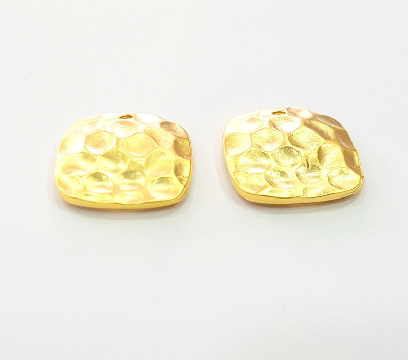 2 Pcs Gold Plated Hammered Charm Pendants (20mm)  G6226