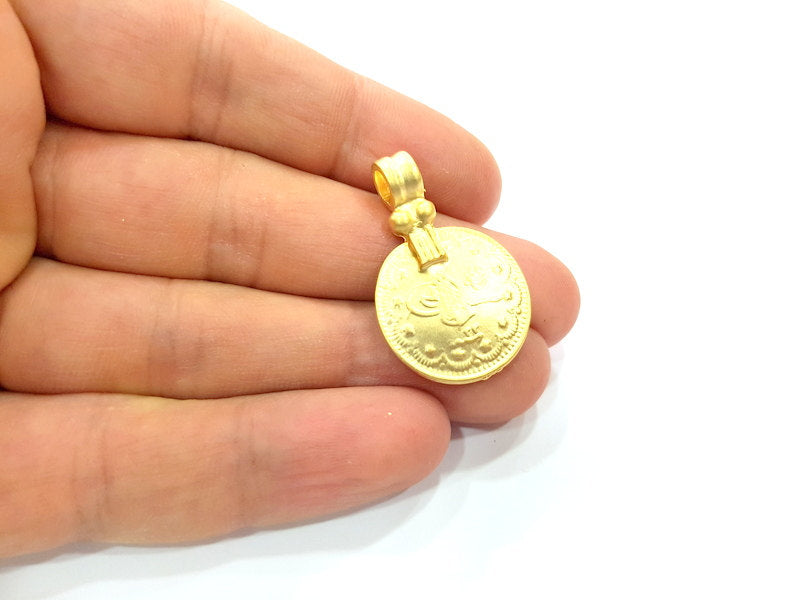 2 Gold Ottoman Coin Charms Gold Plated Ottoman Signature Charms   (21mm)  G6598