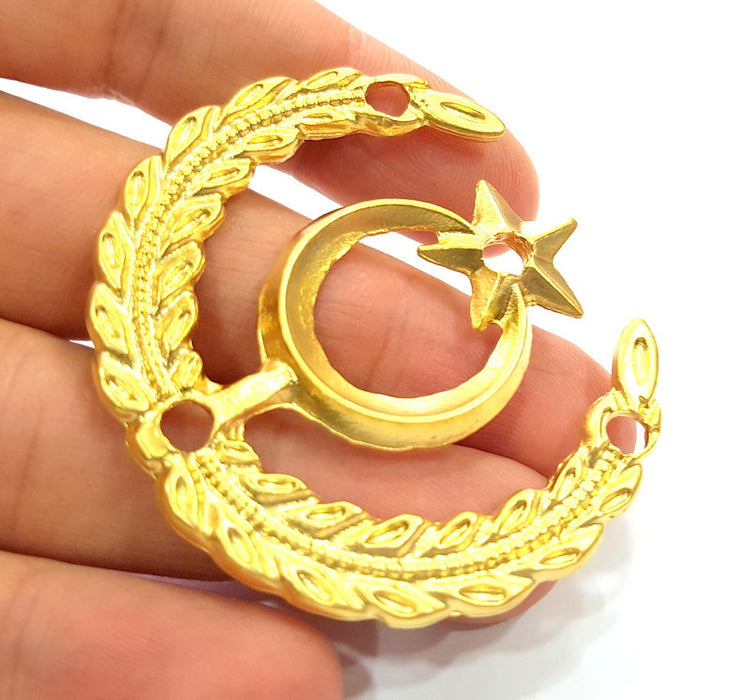 Gold Pendant Moon and Star Pendants Gold Plated Pendant (58x50mm)  G6612