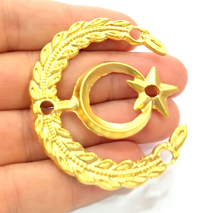 Gold Pendant Moon and Star Pendants Gold Plated Pendant (58x50mm)  G6612