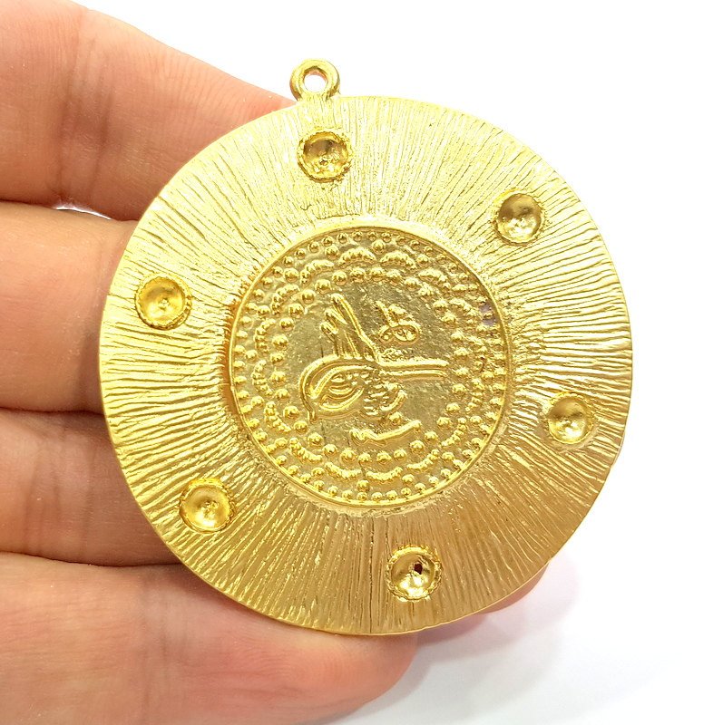 Gold Pendant Medallion Pendants Ottoman Signature Gold Plated Pendant (54mm)  G6620