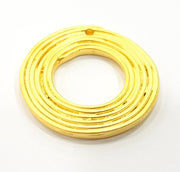 2 Gold Circle Pendant Gold Plated Necklace Connector (29mm)  G6634