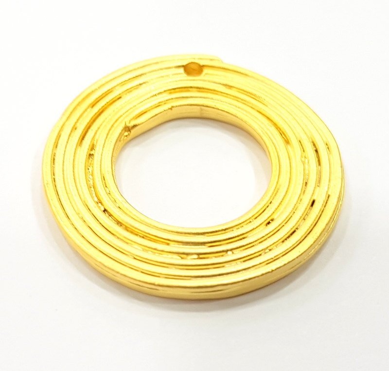 2 Gold Circle Pendant Gold Plated Necklace Connector (29mm)  G6634