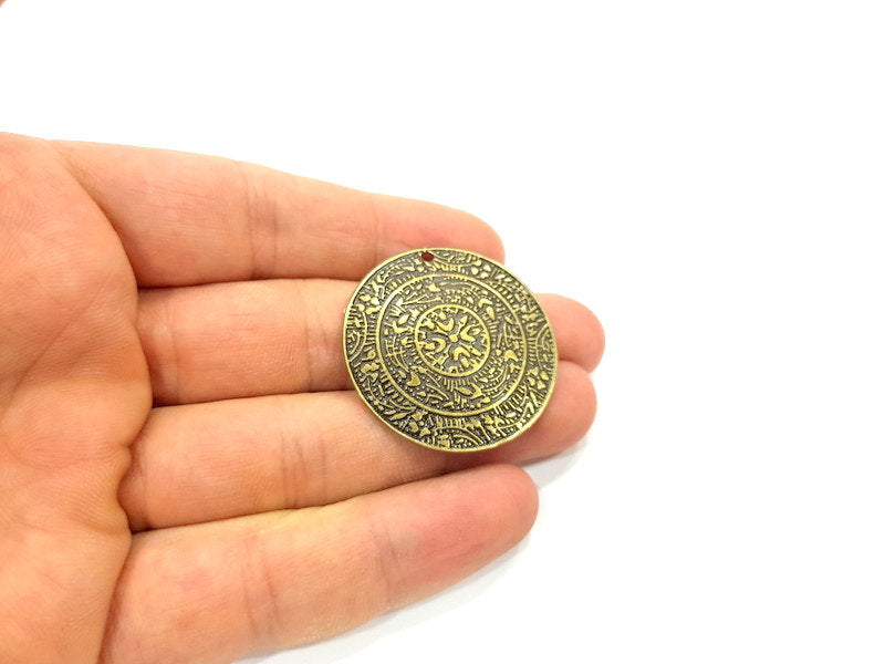 2 Antique Bronze Tribal Pendant Ethnic Pendant  Medallion Pendant  (38mm) G6981