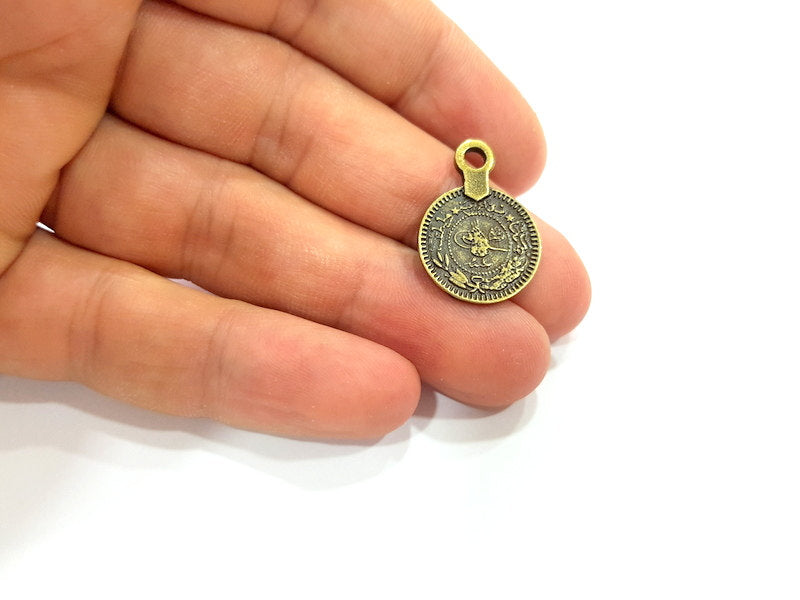 10 Antique Bronze Charms Ottoman Coin Signature Charms (17mm) G6648