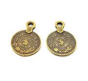 10 Antique Bronze Charms Ottoman Coin Signature Charms (17mm) G6648