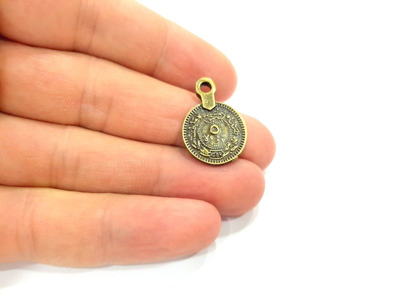 10 Antique Bronze Charms Ottoman Coin Signature Charms (17mm) G6648