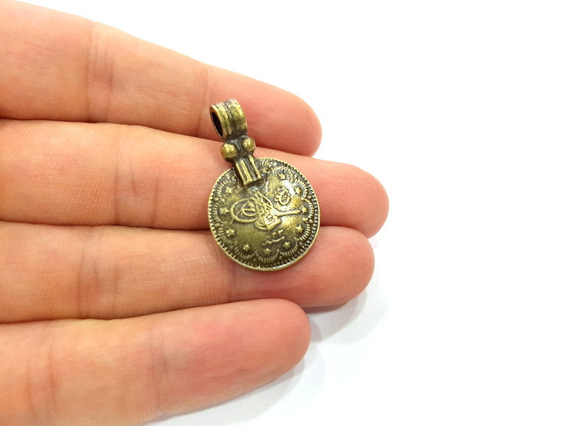 4 Antique Bronze Charms Ottoman Coin Signature Charms (34x22mm) G6649