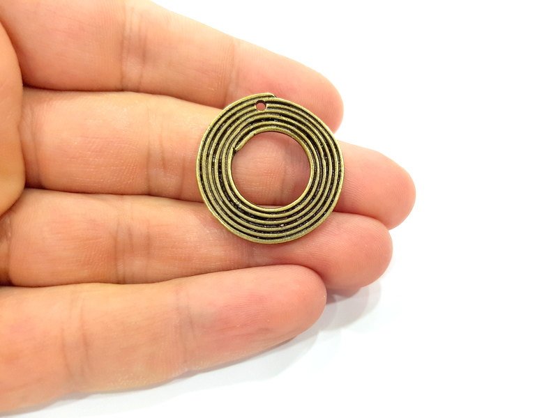 3 Antique Bronze Circle Connector Pendant (29mm) G6650