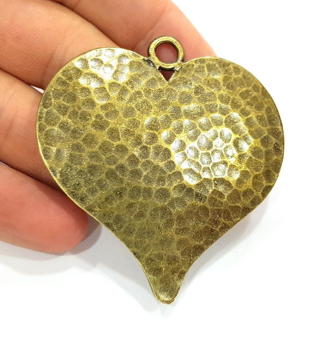 Antique Bronze Hammered Heart Pendant Large Pendant (63x59mm) G6658