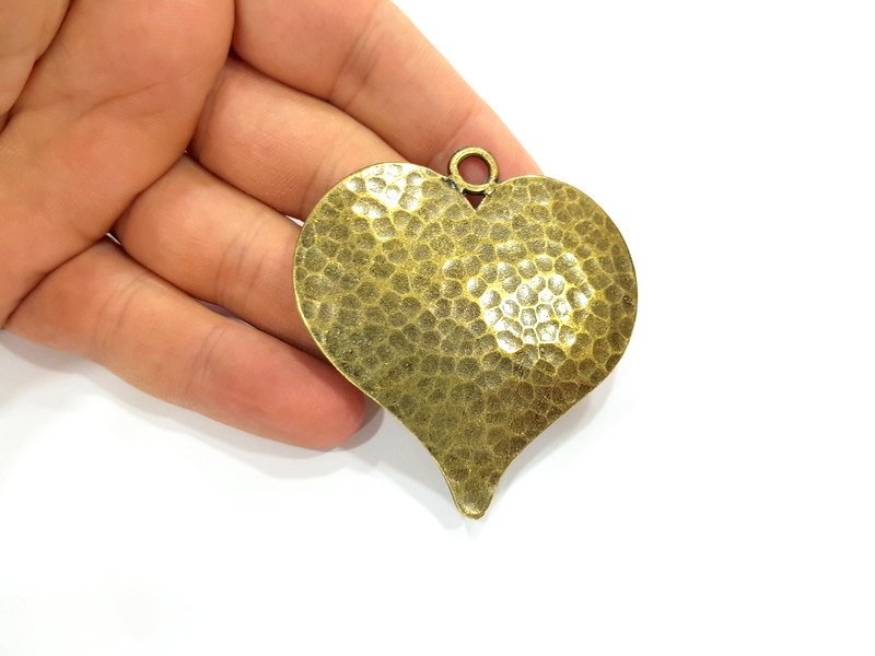 Antique Bronze Hammered Heart Pendant Large Pendant (63x59mm) G6658