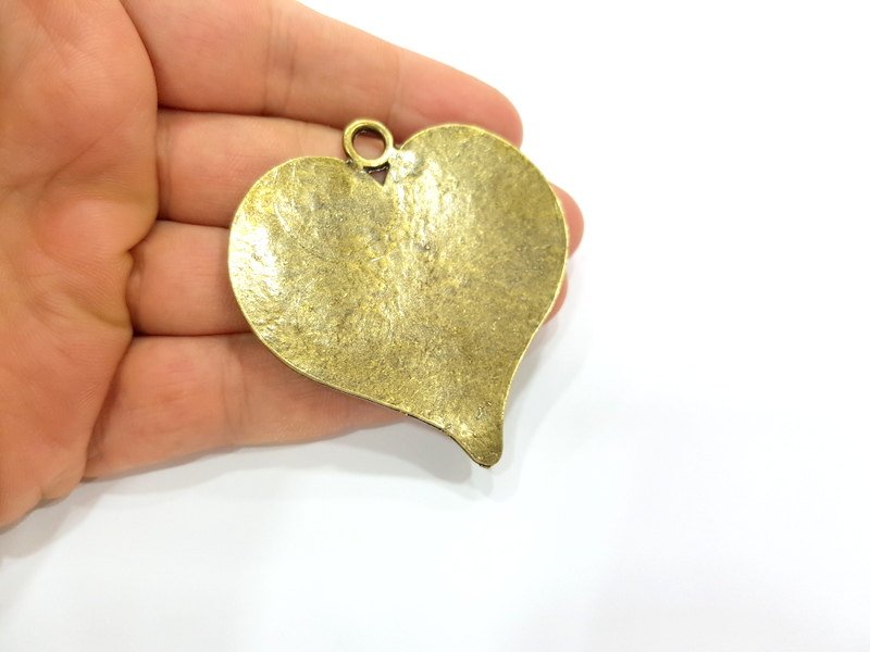 Antique Bronze Hammered Heart Pendant Large Pendant (63x59mm) G6658