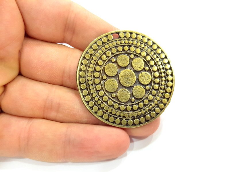 Antique Bronze Pendant Tribal Pendant Ethnic Pendant  Medallion Pendant  (52mm) G6669