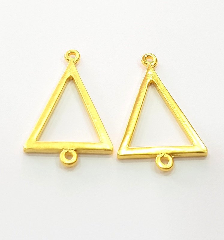 2 Pcs (34x21mm)  Triangle Charms, Gold Plated Metal G6234