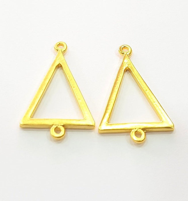 2 Pcs (34x21mm)  Triangle Charms, Gold Plated Metal G6234