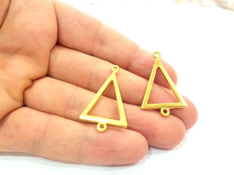 2 Pcs (34x21mm)  Triangle Charms, Gold Plated Metal G6234