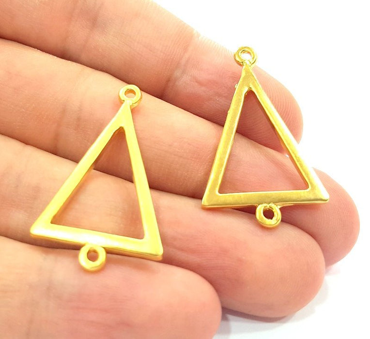 2 Pcs (34x21mm)  Triangle Charms, Gold Plated Metal G6234