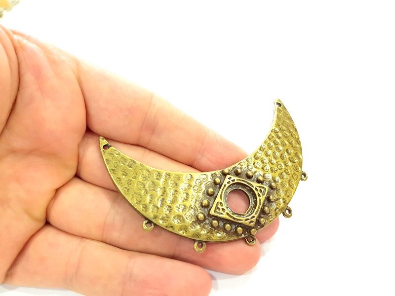 Hammered Moon Pendant Antique Bronze Pendant (84x33mm) G6243