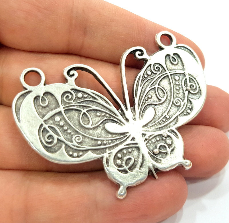 Antique Silver Plated Butterfly Pendants (58x40mm)   G6269