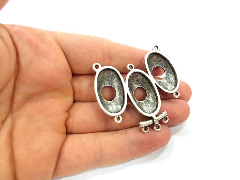 Antique Silver Plated  Pendant Blank , Linked Pendants (54x45mm)  G16739
