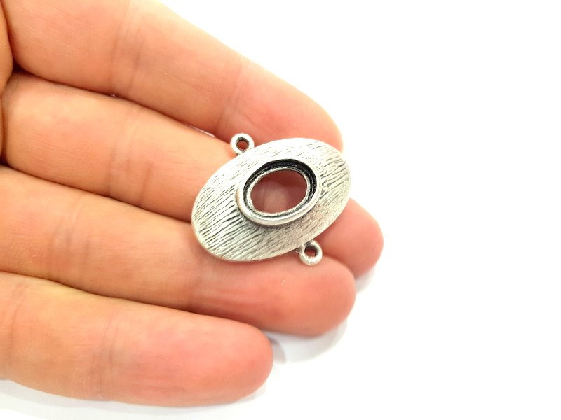2 Pcs Antique Silver Plated  Pendant Blank , Linked Pendants (33x30mm)  G9439