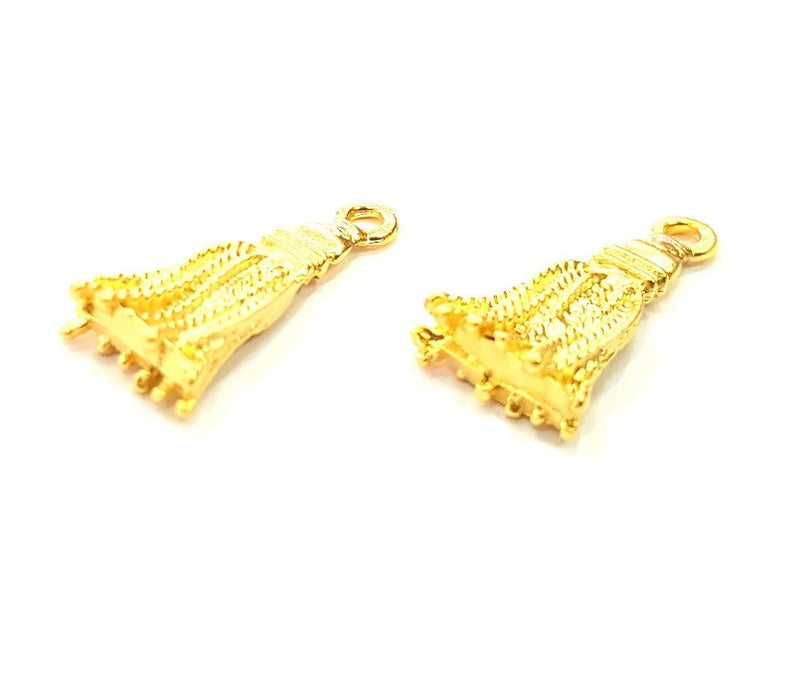 4 Pcs (22x11mm)  Tassel Charms, Gold Plated Metal G6298