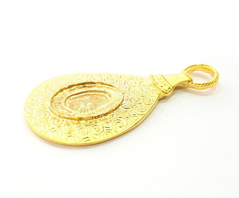 Gold Plated Medallion Pendant , Pendant Blank (71x35mm)  G6307