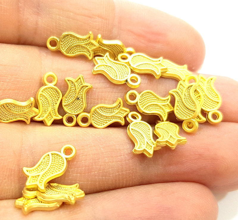 20 Tulip Flower Charms Gold Plated Charms (12x6mm) G6693